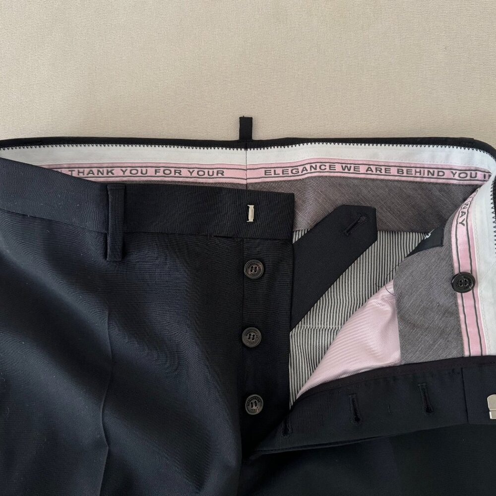 Dsquared2 men's dress pants, flat front, made in Italy, pure virgin wool
